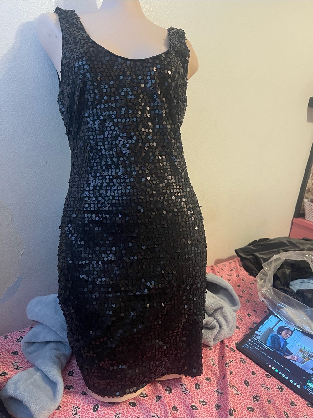 As U Wish Black Sequin Mini Dress